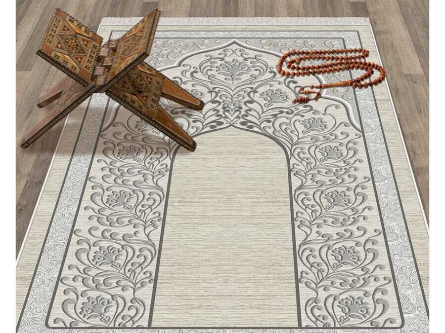 Sarmaşık Velvet Prayer's Rug - Gray - Thumbnail