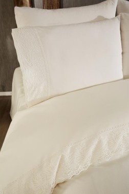 Secil Duvet Cover Set 6pcs, Duvet Cover 200x220, Bedsheet 240x260 Cotton Fabric, Full Size, Double Size Cream - Thumbnail