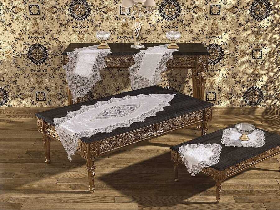 Dowry World - Şehrazat طقم مفارش صالون مكون من 5 قطع - لون كريمي Dowry World - Şehrazat طقم مفارش صالون مكون من 5 قطع - لون كريمي