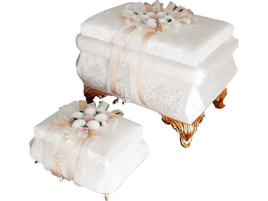 Şehrazat Luxury Velvet 2-pack Dowry Chest Cream