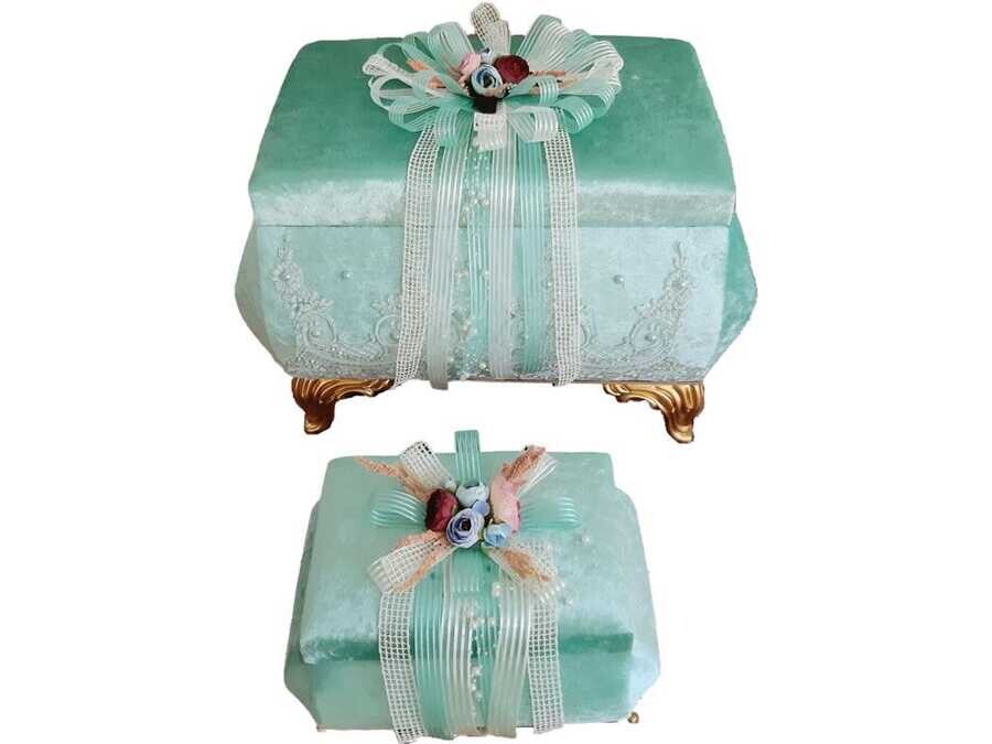 Dowry World - Şehrazat Luxury Velvet 2-pack Dowry Chest Mint Dowry World - Şehrazat Luxury Velvet 2-pack Dowry Chest Mint