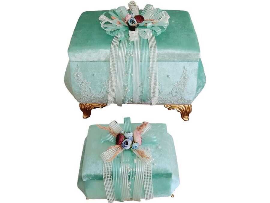 Şehrazat Luxury Velvet 2-pack Dowry Chest Mint