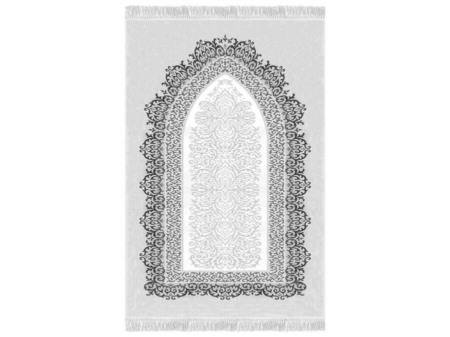 Şehzade Simple Velvet Prayer Rug Gray - Thumbnail