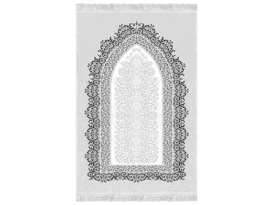 Şehzade Simple Velvet Prayer Rug Gray - Thumbnail