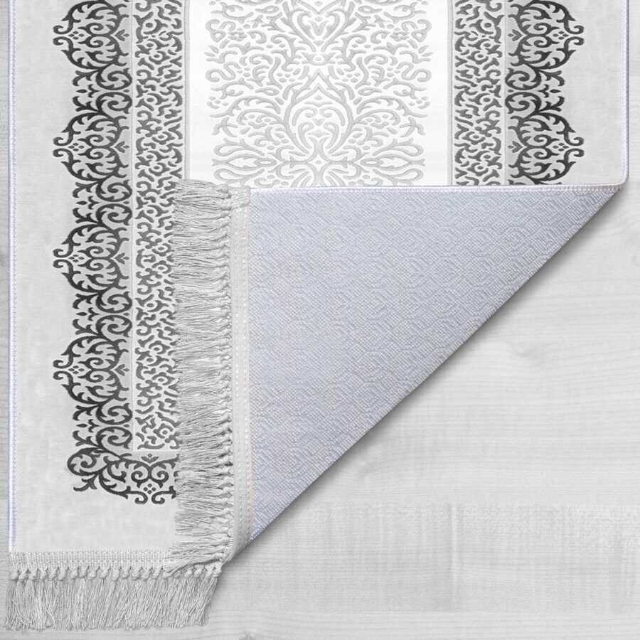 Şehzade Simple Velvet Prayer Rug Gray - Thumbnail