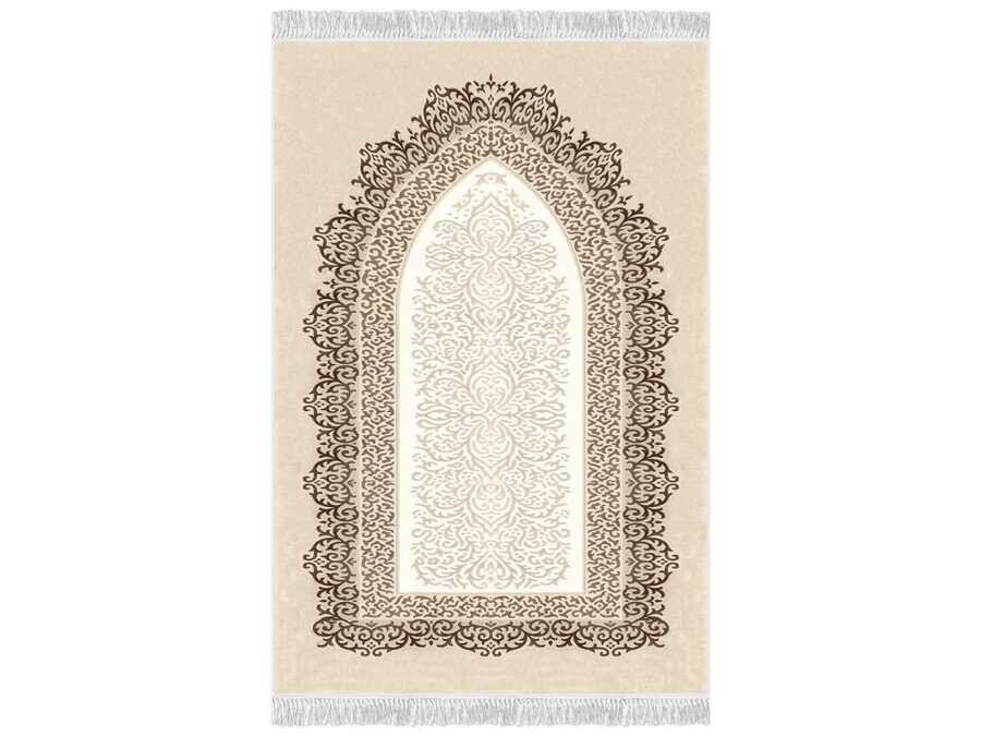 Şehzade Simple Velvet Prayer Rug Brown - Thumbnail