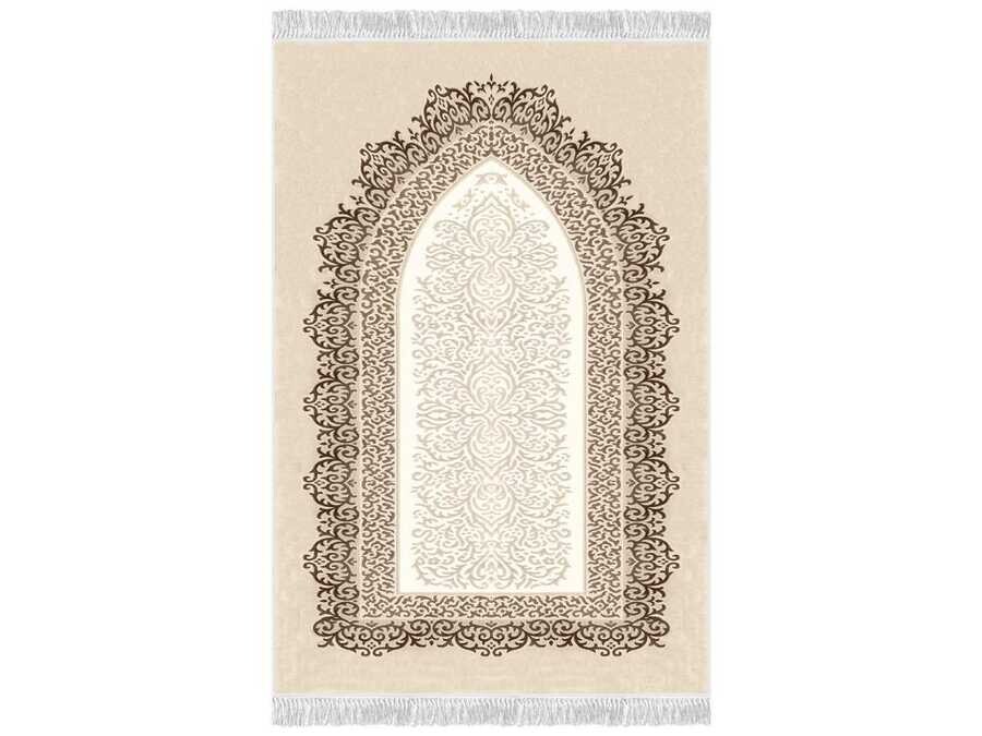 Şehzade Simple Velvet Prayer Rug Brown - Thumbnail