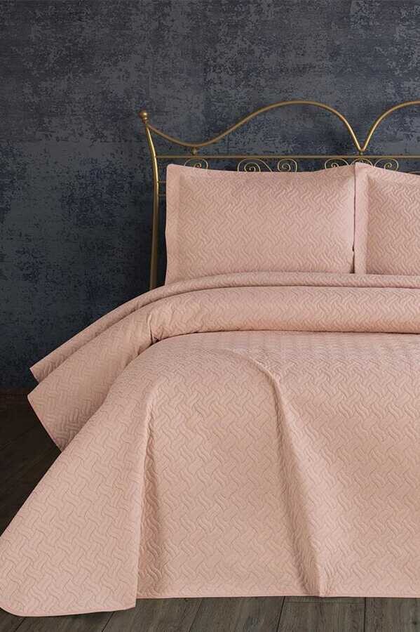 طقم غطاء سرير مزدوج - وردي Selin - Thumbnail