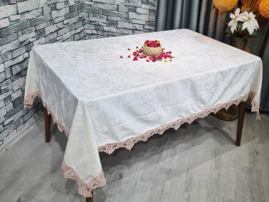 Selma Lacy Velvet Tablecloth 160x220 cm Cream – Pink - Thumbnail