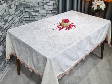 Selma Lacy Velvet Tablecloth 160x220 cm Cream – Pink - Thumbnail