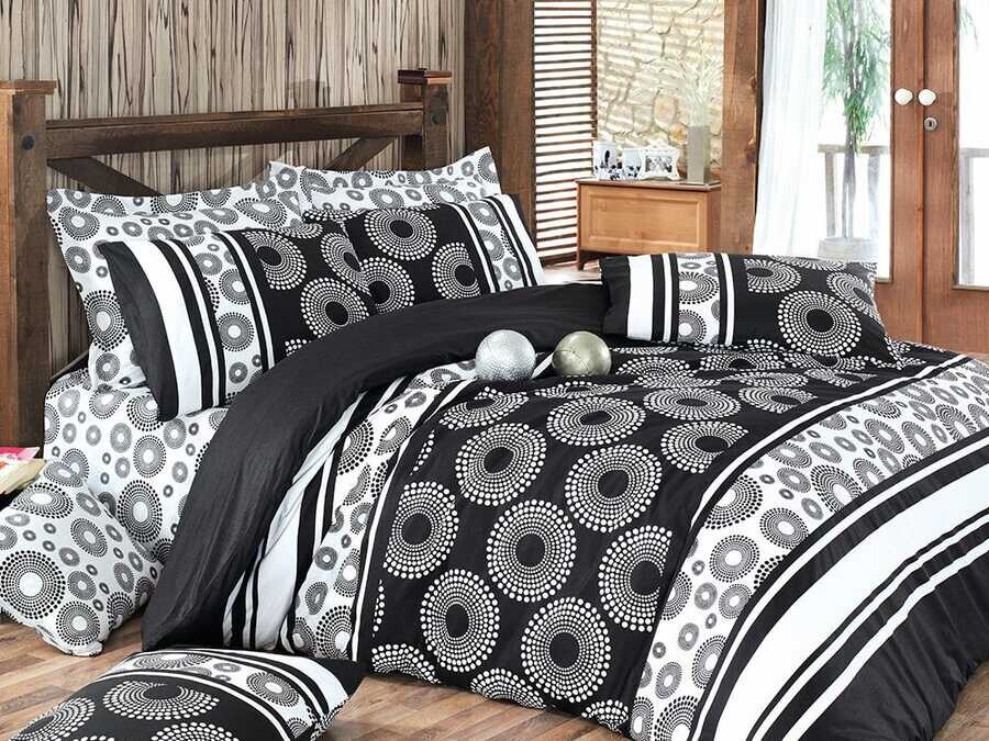 Best Class - Sema 100% Cotton Double Duvet Cover Set Black