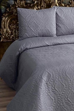 Sena Double Size Bed Cover Set, 3 Pcs, Coverlet 230x240 Pillowcase 50x70 cm Self Patterned Antrachite - Thumbnail