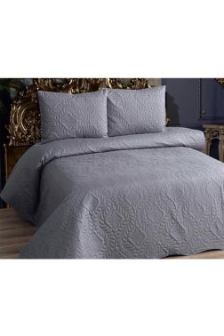 Sena Double Size Bed Cover Set, 3 Pcs, Coverlet 230x240 Pillowcase 50x70 cm Self Patterned Antrachite - Thumbnail