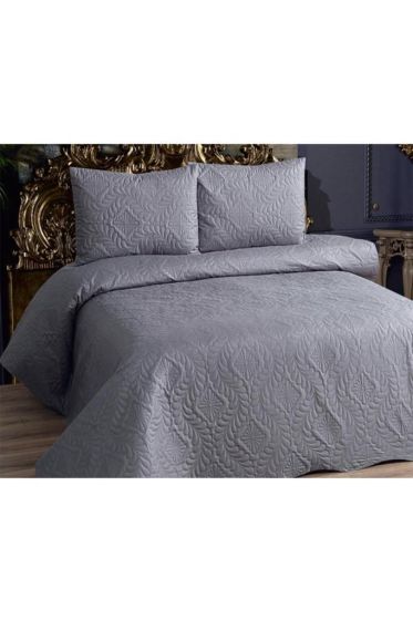 Sena Double Size Bed Cover Set, 3 Pcs, Coverlet 230x240 Pillowcase 50x70 cm Self Patterned Antrachite