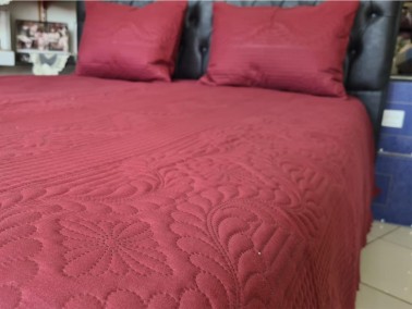 Sena Double Size Bedpspread Set, Coverlet 230x250 with Pillowcase Burgundy - Thumbnail