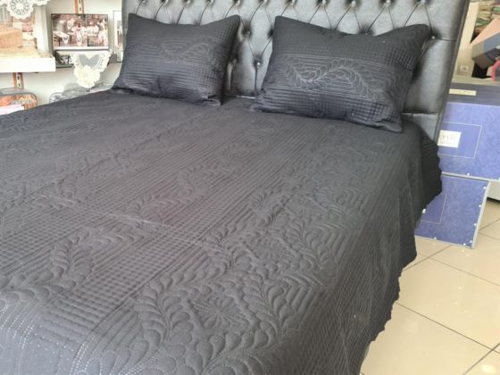 Sena Double Size Bedspread Set, Coverlet 230x250 with Pillowcase Black
