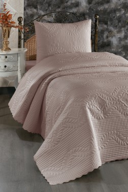 Sena Quilted Bedspread Set 180x230 Single Size Cappucino - Thumbnail