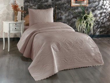 Sena Quilted Bedspread Set 180x230 Single Size Cappucino - Thumbnail
