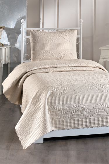 Sena Quilted Coverlet Set 180x230 Pillowcase 50x70 Single Size Light Cappucino