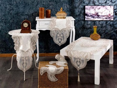 Çeyiz Diyarı - Seren Velvet Cord 5 Piece Living Room Set Cream