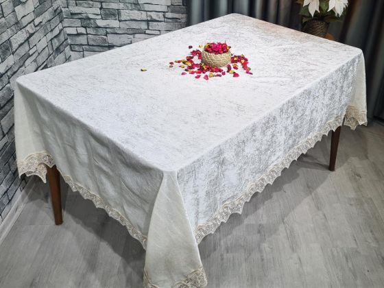 Seren Lacy Velvet Tablecloth 160x220 cm Cream - Cappucino