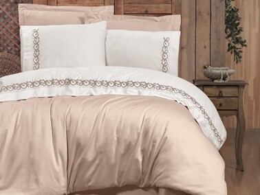 Serena Embroidered Duvet Cover Set Beige - Thumbnail