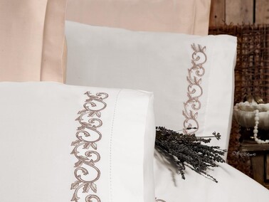 Serena Embroidered Duvet Cover Set Beige - Thumbnail