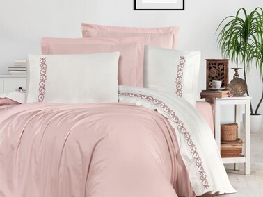 Serena Embroidered Duvet Cover Set Powder - Thumbnail