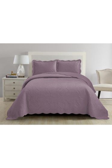 Sevda Micro Soft Bedspread Set, Coverlet 250x240 cm with Pillowcase, Full Size, Full Bed, Plum