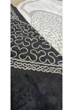 Sevda Velvet Prayer Rug Set 70x120 cm Black Silver - Thumbnail