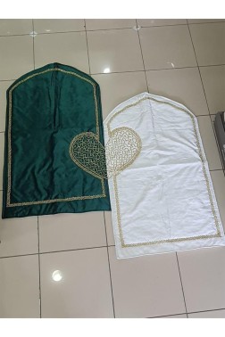 Sevda Velvet Prayer Rug Set 70x120 cm Green Gold - Thumbnail