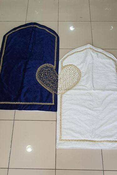 Sevda Velvet Prayer Rug Set 70x120 cm Navy Blue Gold