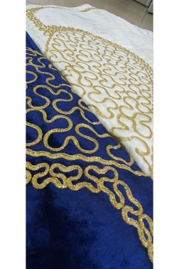 Sevda Velvet Prayer Rug Set 70x120 cm Navy Blue Gold - Thumbnail