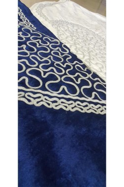 Sevda Velvet Prayer Rug Set 70x120 cm Navy Blue Silver - Thumbnail