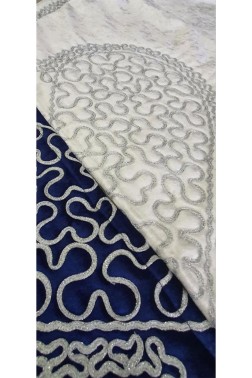 Sevda Velvet Prayer Rug Set 70x120 cm Navy Blue Silver - Thumbnail