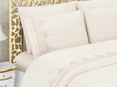 Şevval French Guipure Dowry Duvet Cover Set Cream - Thumbnail