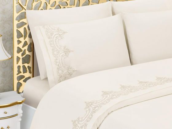 Şevval French Guipure Dowry Duvet Cover Set Cream
