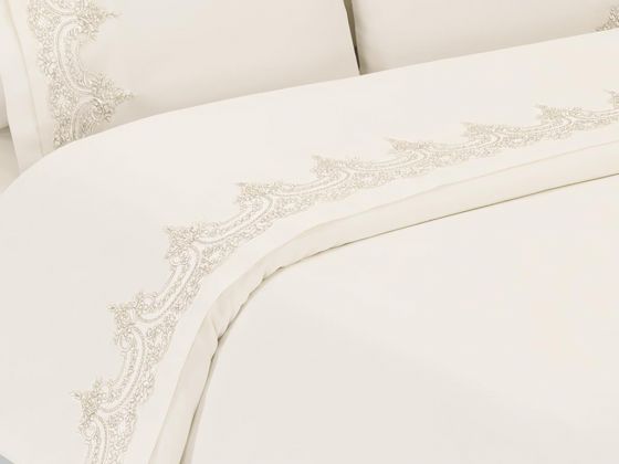 Şevval French Guipure Dowry Duvet Cover Set Cream