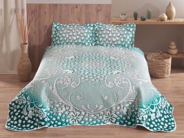 Shine Printed Quilted Double Bedspread Green - Thumbnail