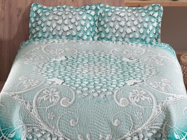 Shine Printed Quilted Double Bedspread Green - Thumbnail