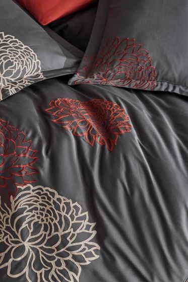 Siena Embroidered 100% Cotton Sateen, Duvet Cover Set, Duvet Cover 200x220, Sheet 240x260, Double Size, Full Size Antrachite