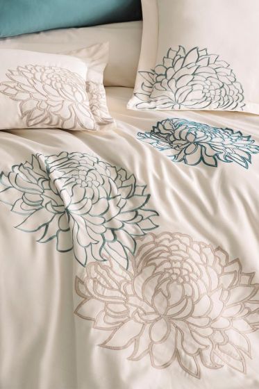 Siena Embroidered 100% Cotton Sateen, Duvet Cover Set, Duvet Cover 200x220, Sheet 240x260, Double Size, Full Size Champagne
