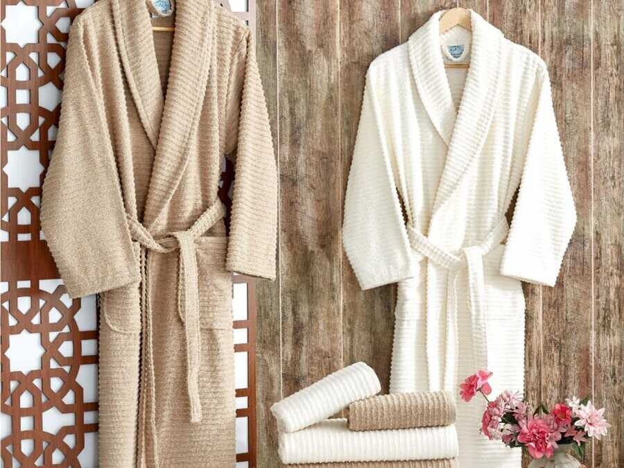 Dowry World - Sıla Lux Family Bathrobe Set Cappucino White Dowry World - Sıla Lux Family Bathrobe Set Cappucino White