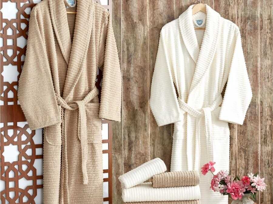 Sıla Lux Family Bathrobe Set Cappucino White