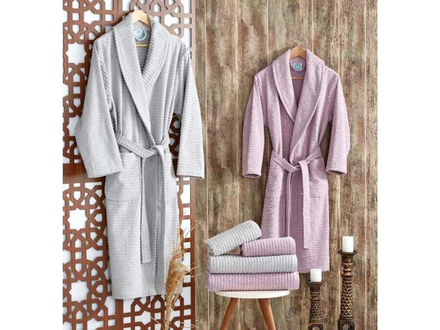 Sıla Lux Family Bathrobe Set Gray Lilac