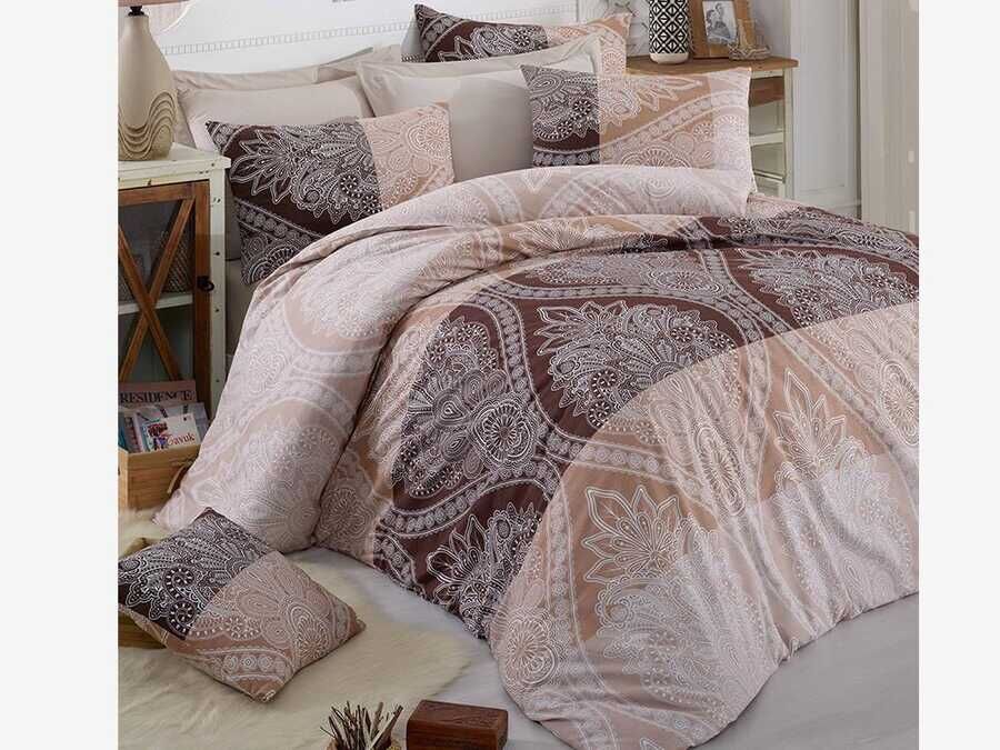 Simay 100% Cotton Double Duvet Cover Set Brown 