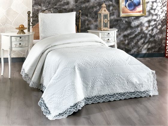 Simirna Quilted Bedspread Set Single Size French Lace Cream