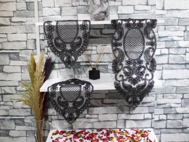 Simona Tulip Patterned Bedroom and Living Room Set 3 Pieces Black - Thumbnail