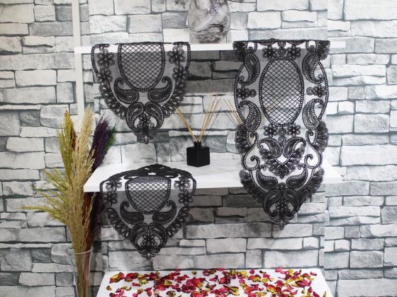 Simona Tulip Patterned Bedroom and Living Room Set 3 Pieces Black