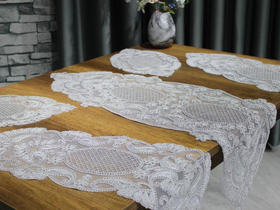 Simona Tulip Patterned Bedroom and Living Room Set 5 Pieces Silver
